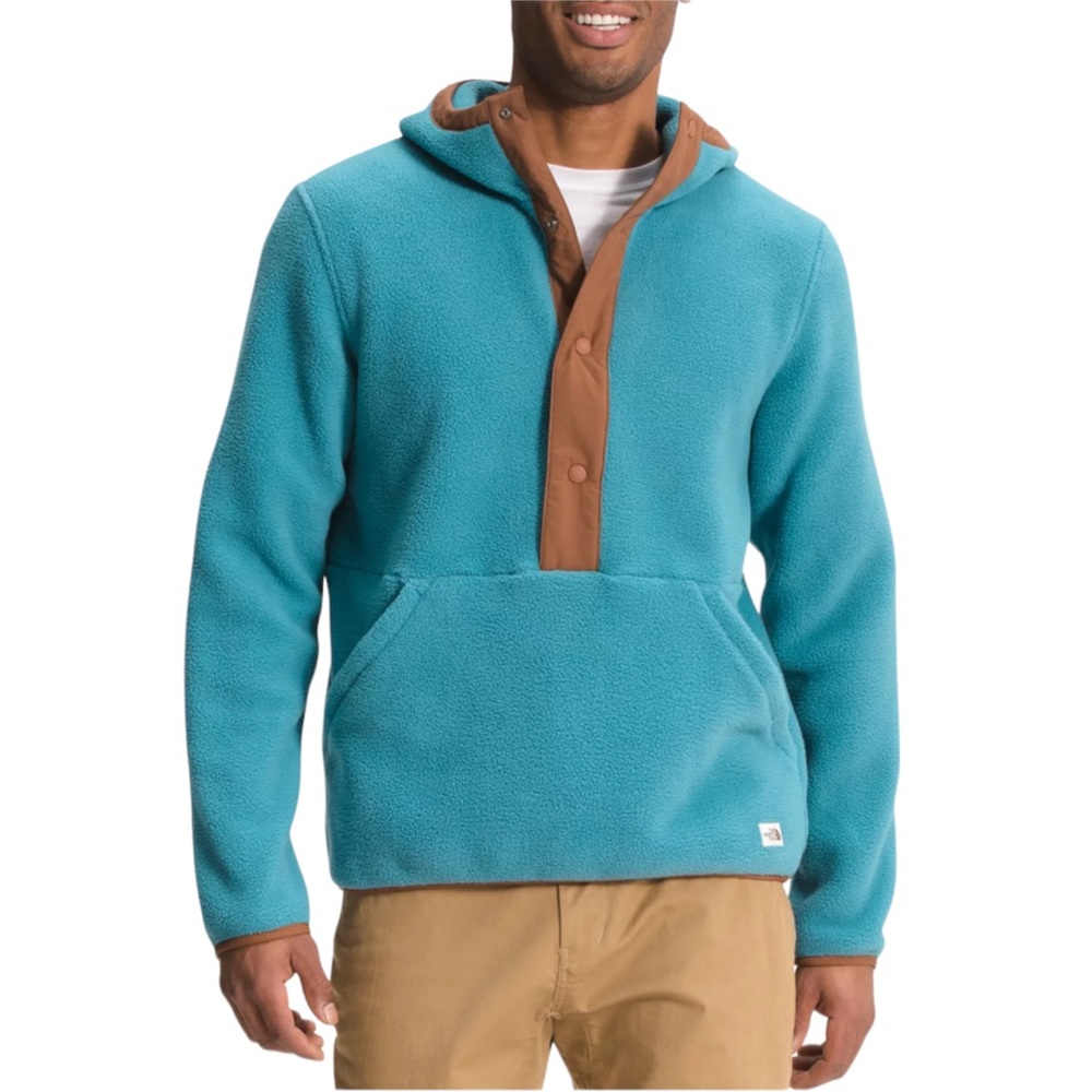 NWT The North Face Men's Carbondale 1/4 Snap Fleece Hoodie Sz L Storm Blue/Brown